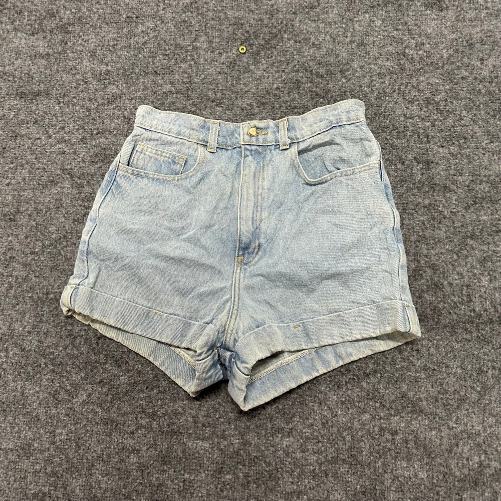 American Apparel Denim Shorts Womens Size 28 Light Wash High Waist Cuffed USA